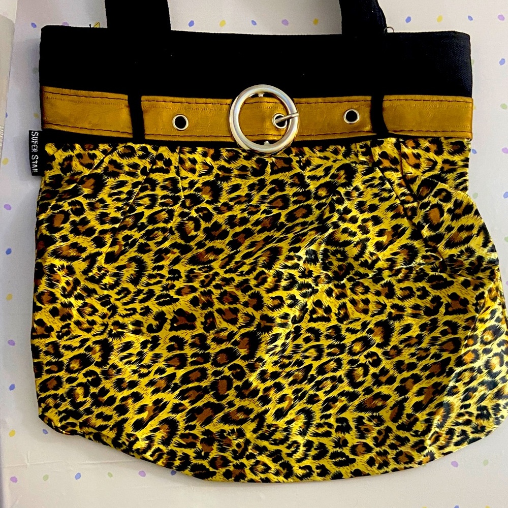 Super Star Leopard Print Tote Bag with Black Trim New